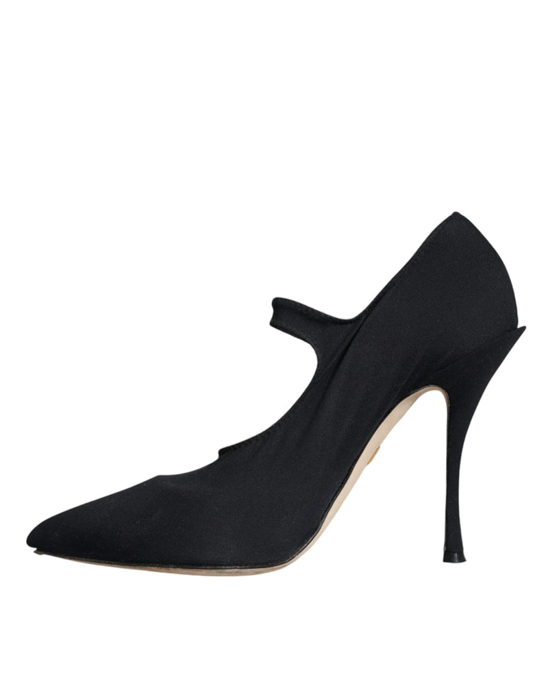 Dolce & Gabbana Black Mary Jane Jersey Crystal Pumps
