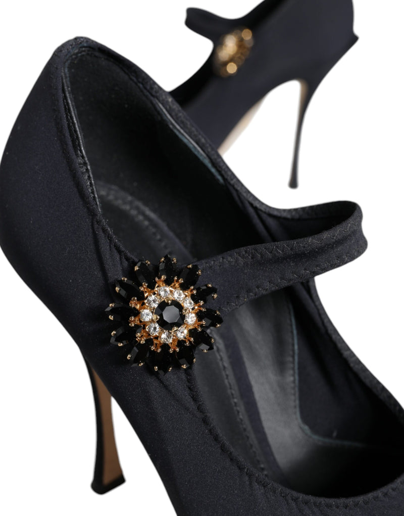 Dolce & Gabbana Black Mary Jane Jersey Crystal Pumps