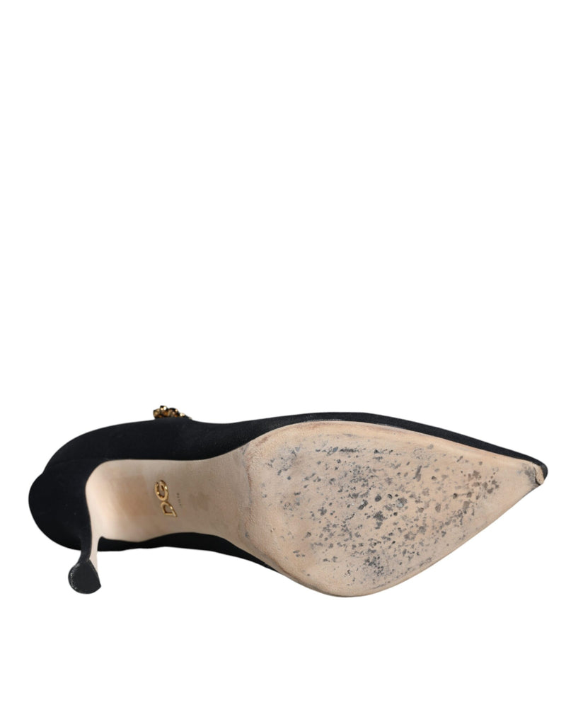 Dolce & Gabbana Black Mary Jane Jersey Crystal Pumps