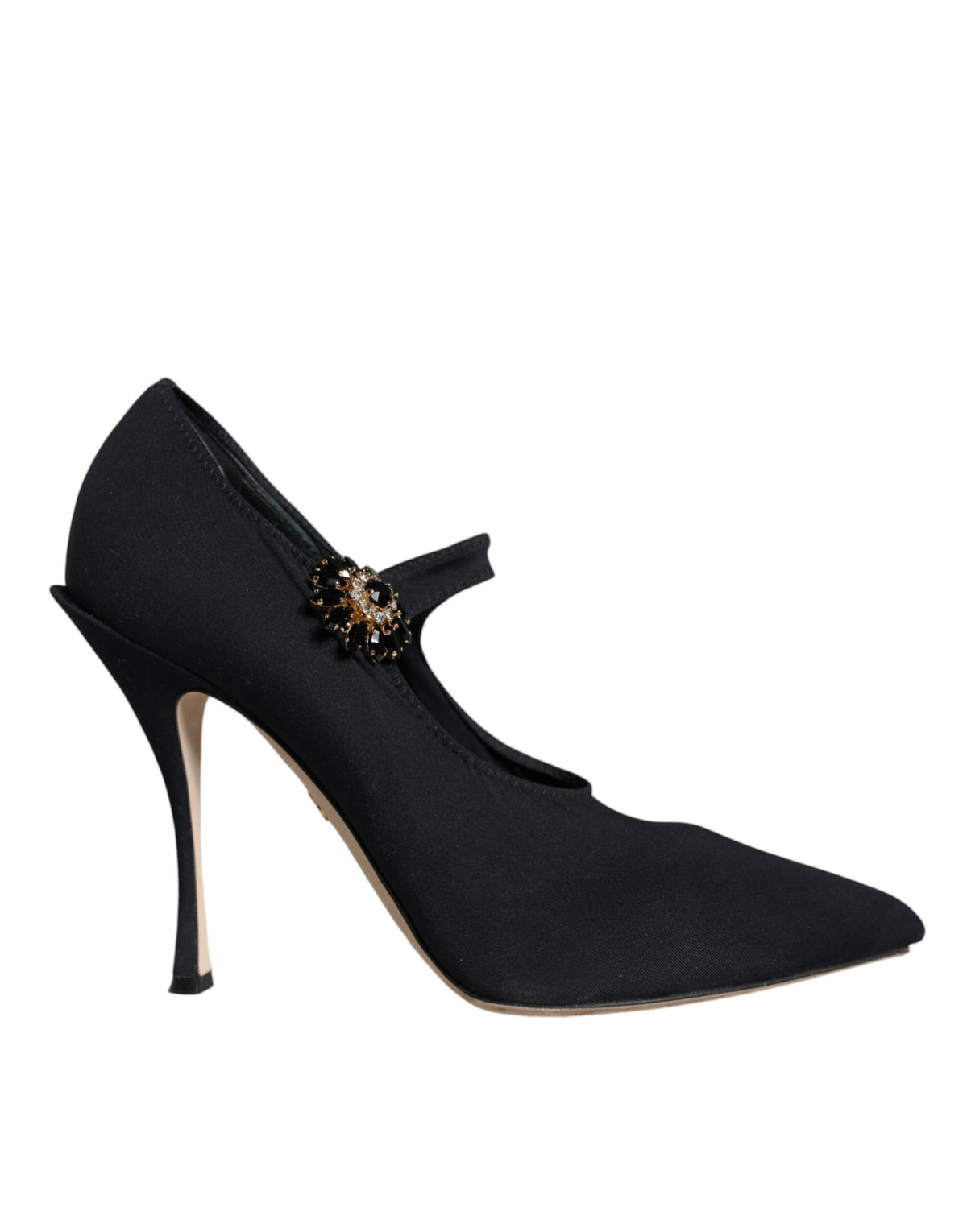 Dolce & Gabbana Black Mary Jane Jersey Crystal Pumps