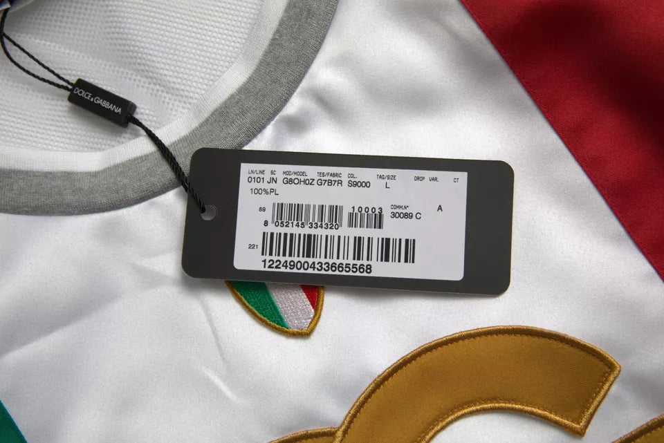 T-shirt Dolce &amp; Gabbana blanc et vert, sans manches, avec le drapeau italien et un panier.