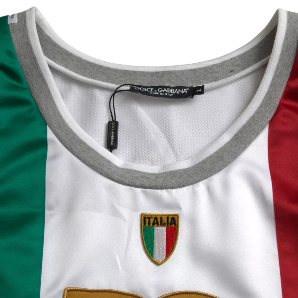 T-shirt Dolce &amp; Gabbana blanc et vert, sans manches, avec le drapeau italien et un panier.