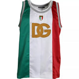 T-shirt Dolce &amp; Gabbana blanc et vert, sans manches, avec le drapeau italien et un panier.