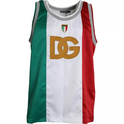 Dolce & Gabbana wit-groen mouwloos topje met Italiaanse vlag en basketbalmotief