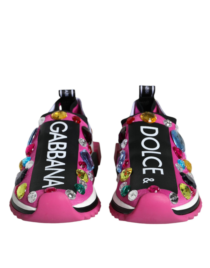 Dolce & Gabbana Pink Sorrento Crystals Low Top Sneakers