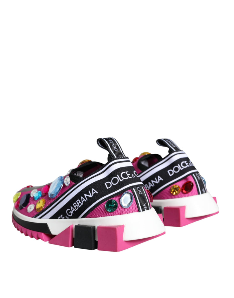Dolce & Gabbana Pink Sorrento Crystals Low Top Sneakers