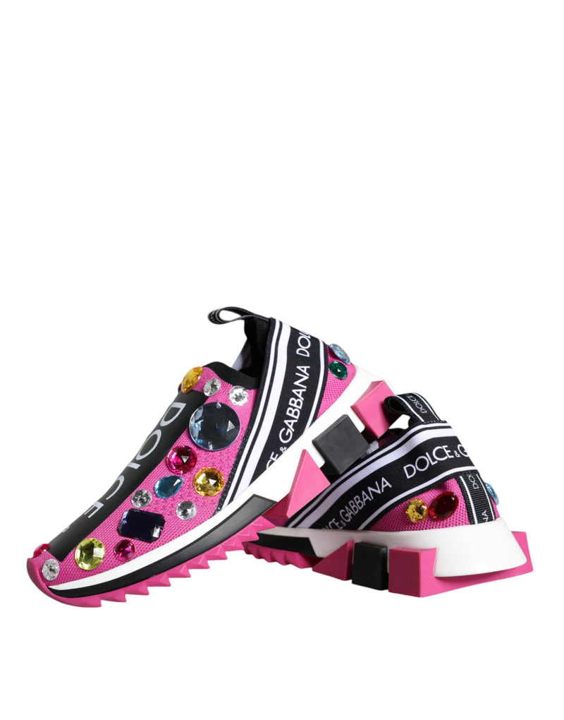 Dolce & Gabbana Pink Sorrento Crystals Low Top Sneakers