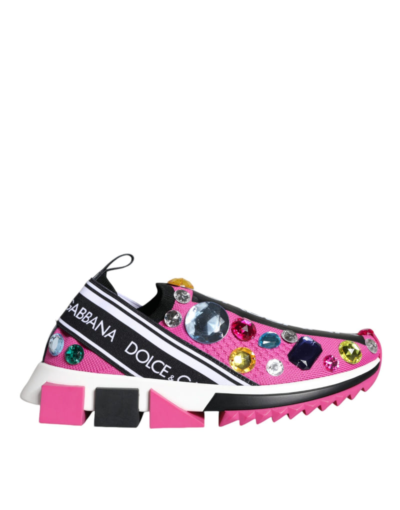 Dolce & Gabbana Pink Sorrento Crystals Low Top Sneakers