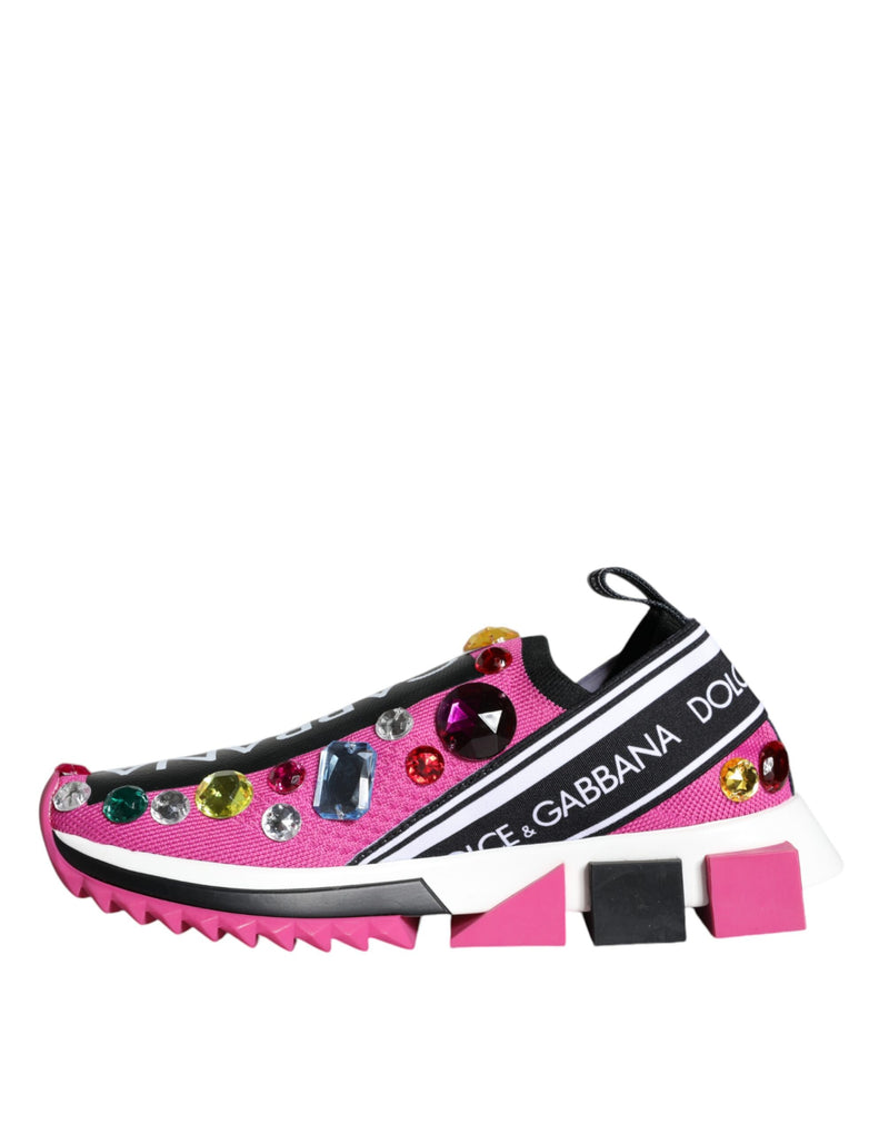 Dolce & Gabbana Pink Sorrento Crystals Low Top Sneakers