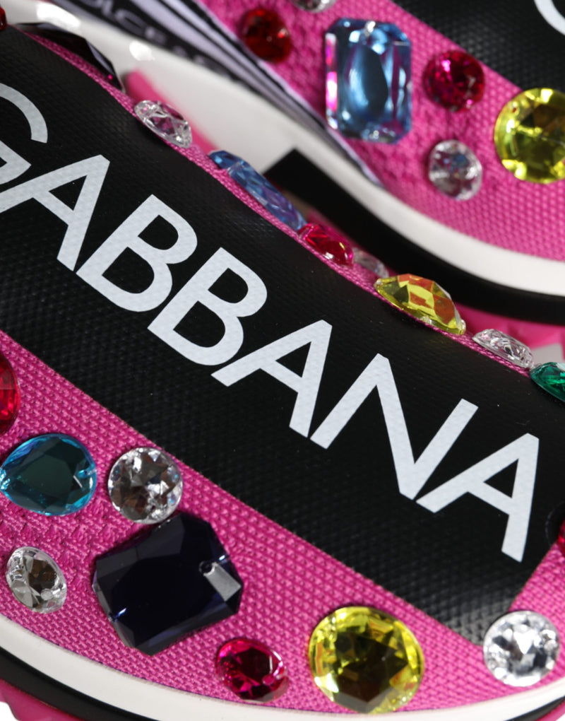 Dolce & Gabbana Pink Sorrento Crystals Low Top Sneakers