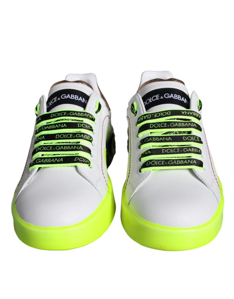 Dolce & Gabbana Portofino Low Top Sneakers en Cuir Blanc