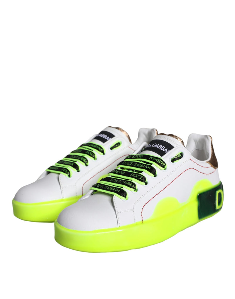 Dolce & Gabbana Portofino Low Top Sneakers en Cuir Blanc