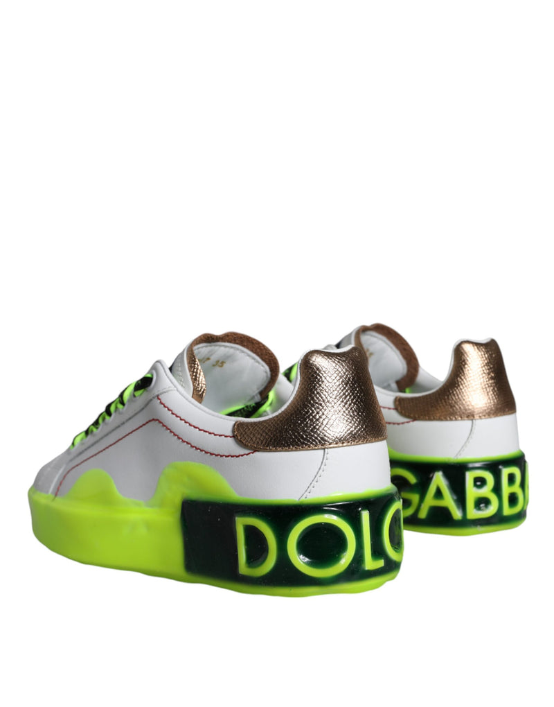 Dolce & Gabbana Portofino Low Top Sneakers en Cuir Blanc