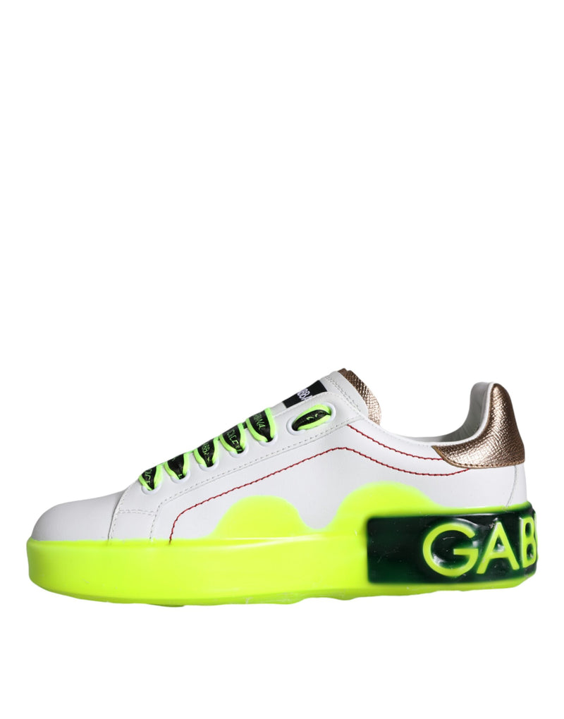 Dolce & Gabbana Portofino Low Top Sneakers en Cuir Blanc