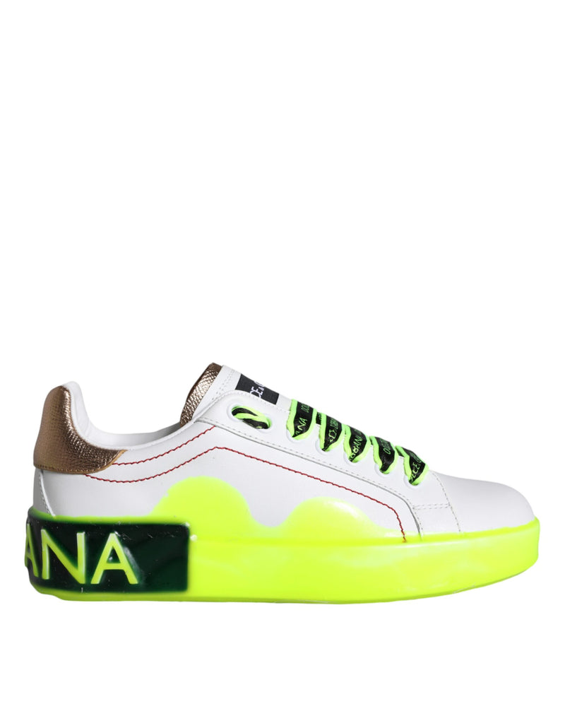Dolce & Gabbana Portofino Low Top Sneakers en Cuir Blanc