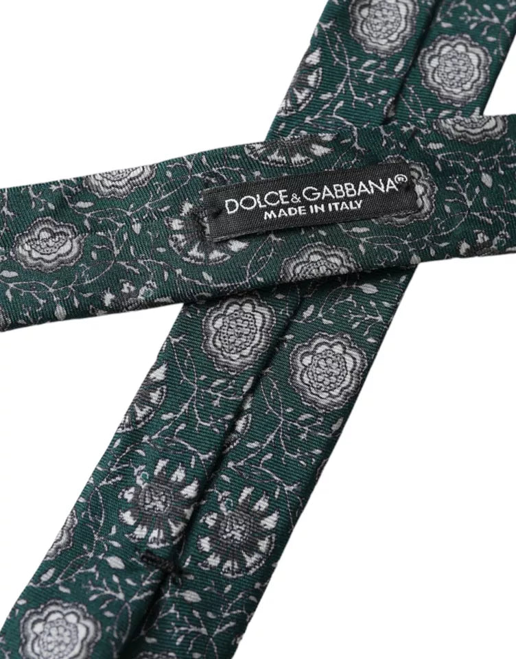 Dolce &amp; Gabbana Groene Bloemenprint Zijden Verstelbare Heren Stropdas