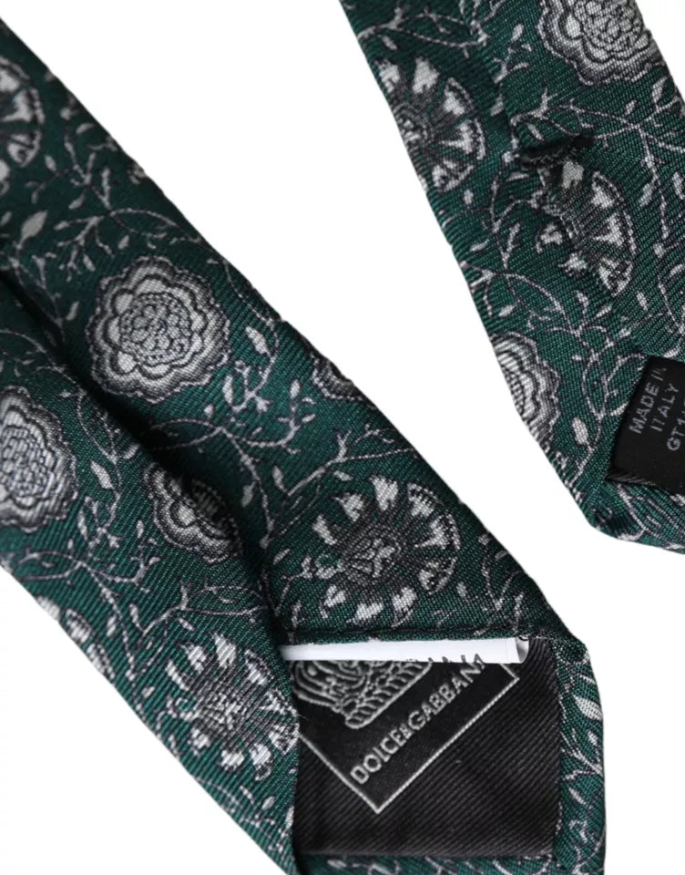 Cravate ajustable en soie à imprimé floral vert Dolce &amp; Gabbana pour homme