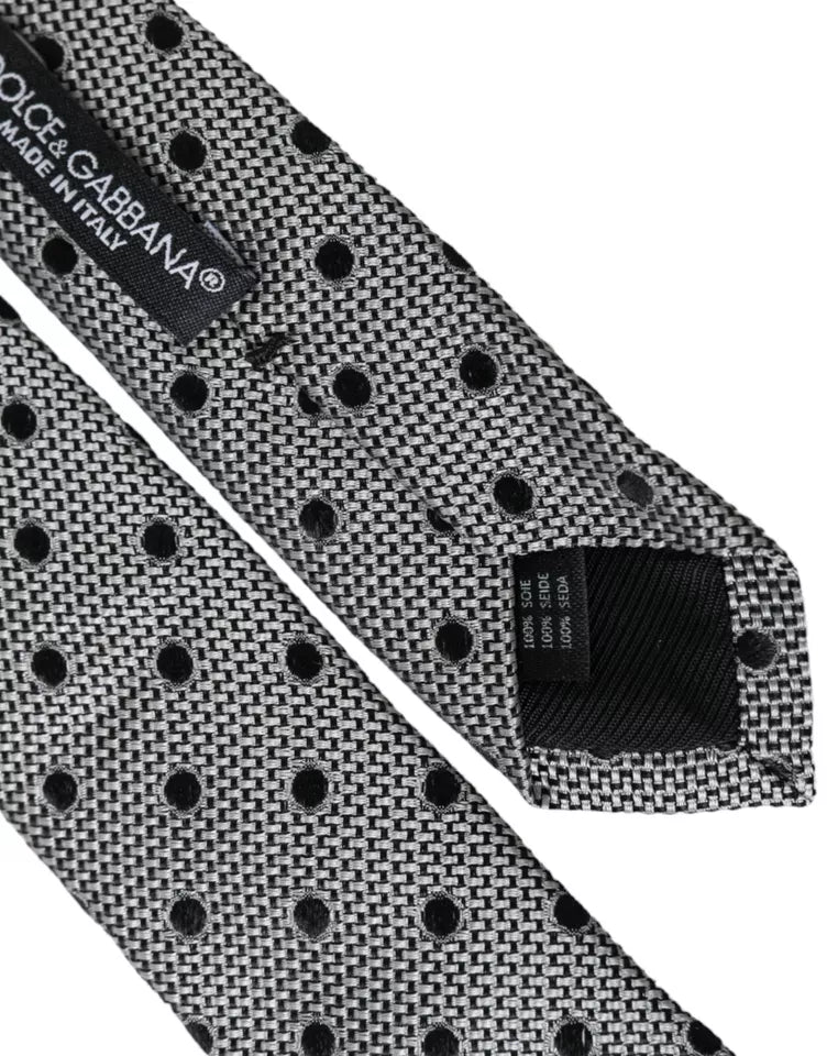 Cravate ajustable en soie fantaisie noire et blanche à pois Dolce &amp; Gabbana pour homme