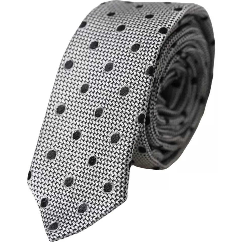Cravate ajustable en soie fantaisie noire et blanche à pois Dolce &amp; Gabbana pour homme