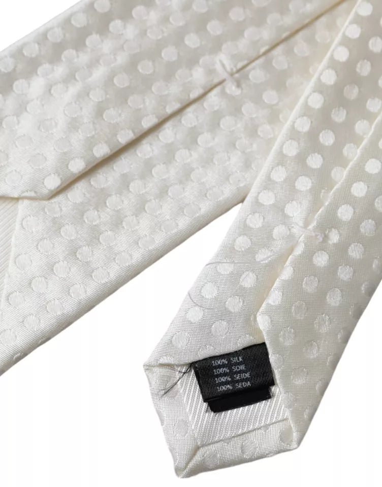 Cravate classique ajustable en soie blanche à pois Dolce &amp; Gabbana pour homme