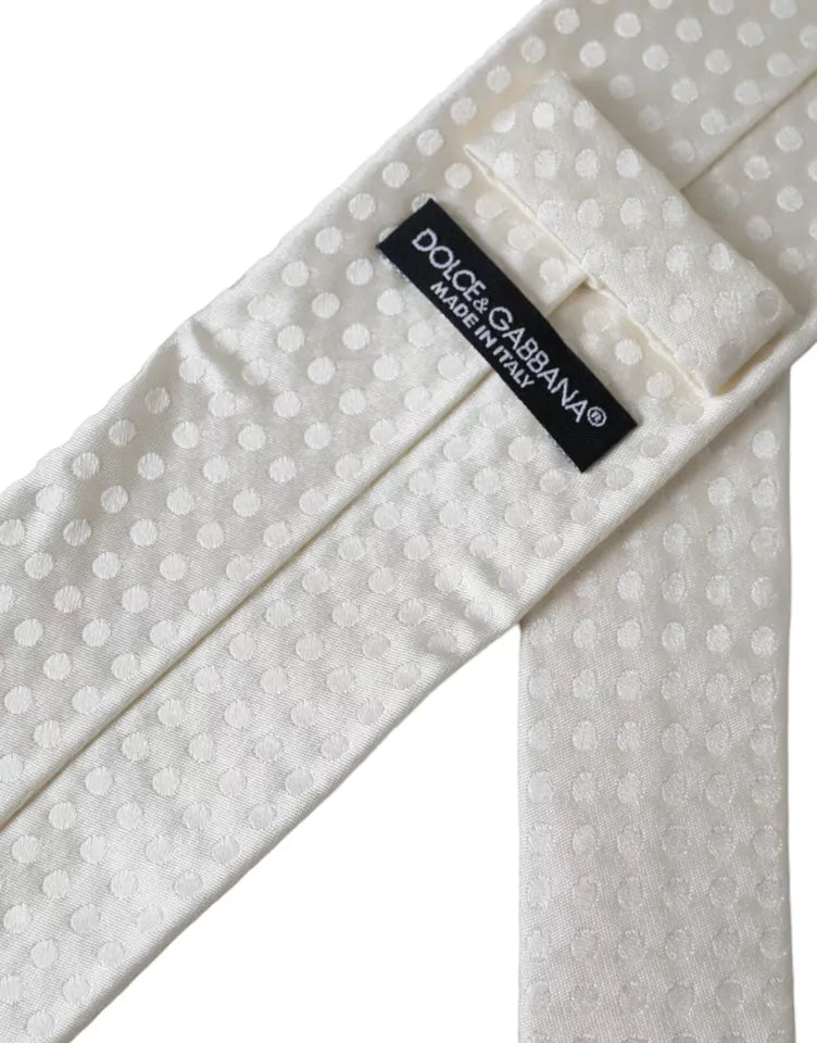 Cravate classique ajustable en soie blanche à pois Dolce &amp; Gabbana pour homme