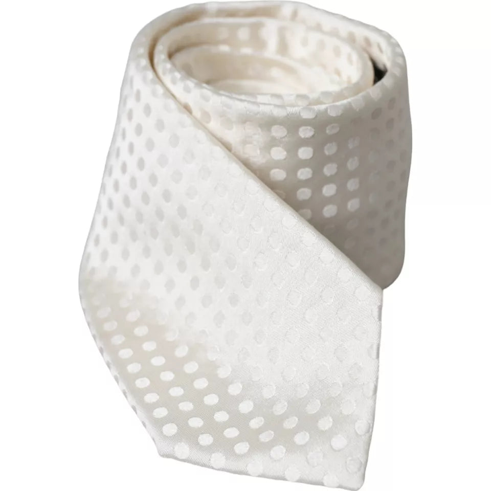 Cravate classique ajustable en soie blanche à pois Dolce &amp; Gabbana pour homme