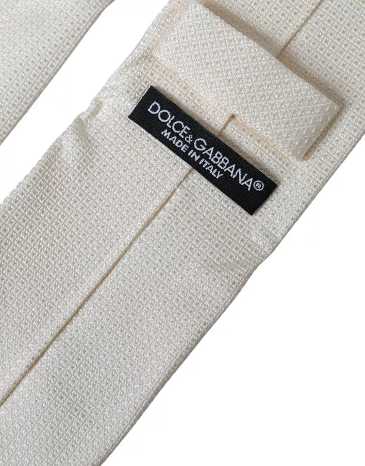 Dolce &amp; Gabbana Off White Gestreepte Zijden Klassieke Verstelbare Stropdas