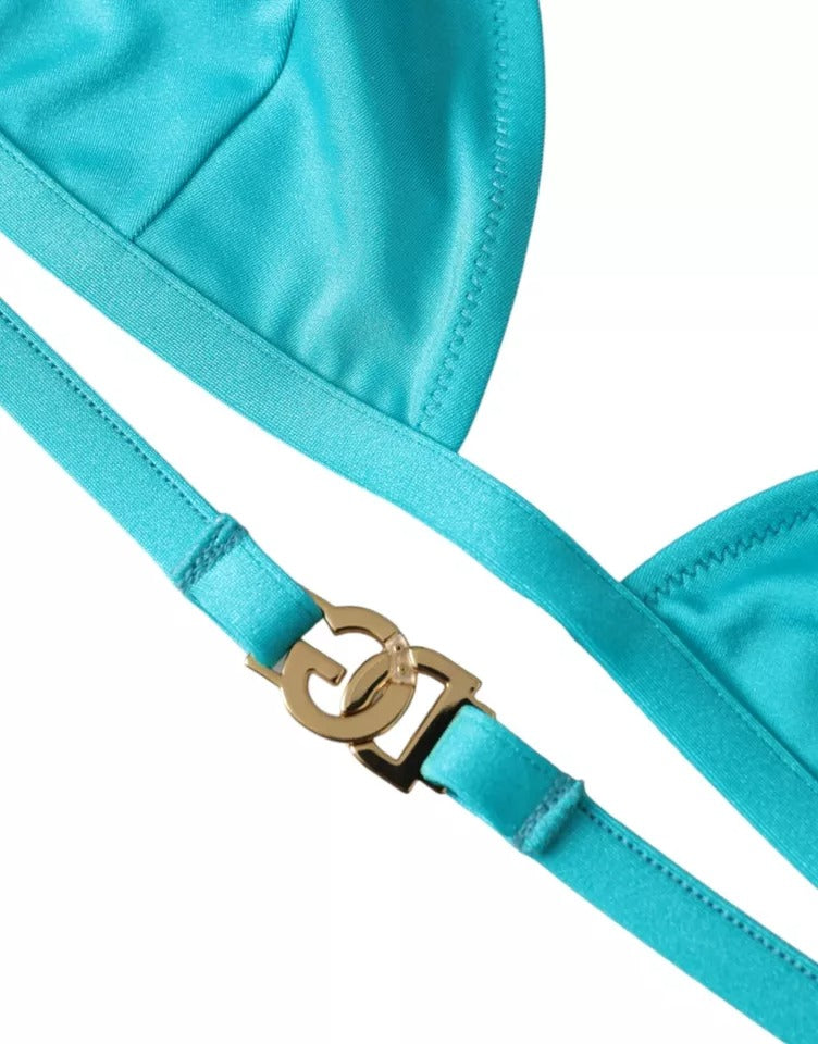 Dolce & Gabbana Blue Green Halter DG Logo Swimwear Bikini Top