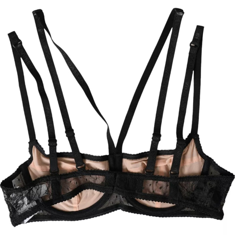 Dolce & Gabbana Black Floral Lace Balconcino Bra