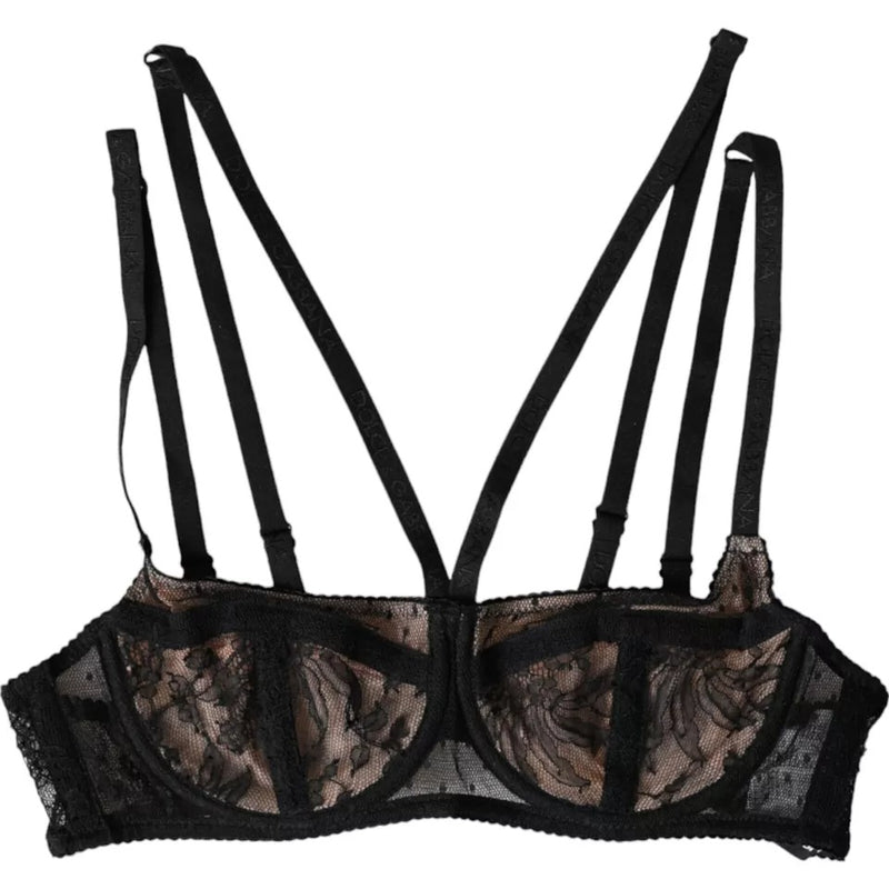 Dolce & Gabbana Black Floral Lace Balconcino Bra