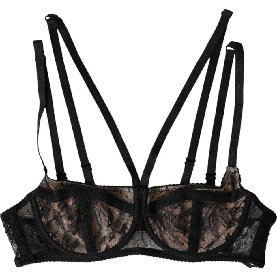 Dolce & Gabbana Black Floral Lace Balconcino Bra