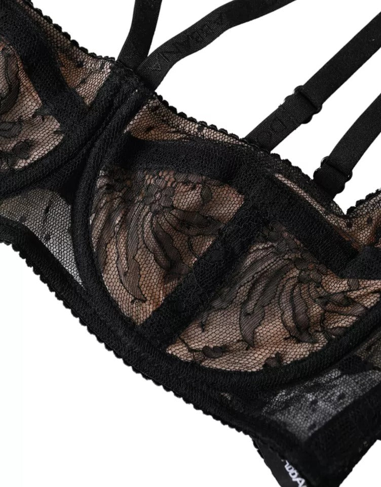 Dolce & Gabbana Black Floral Lace Balconcino Bra