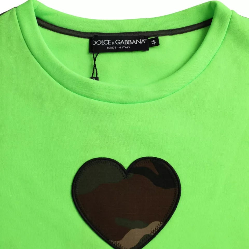 Pull en tricot à col rond avec motif patchwork en forme de cœur vert de Dolce &amp; Gabbana