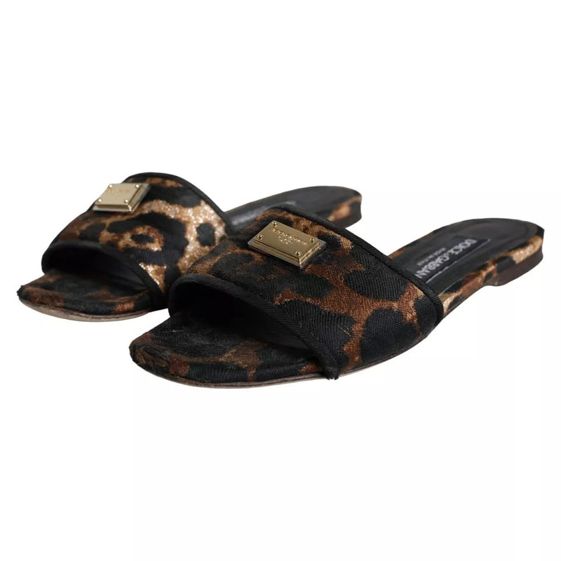 Dolce & Gabbana Sandales Plates en Léopard Marron
