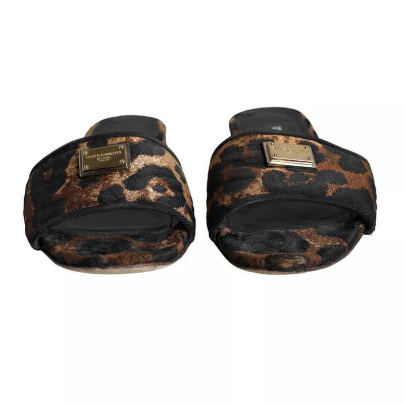 Dolce & Gabbana Sandales Plates en Léopard Marron