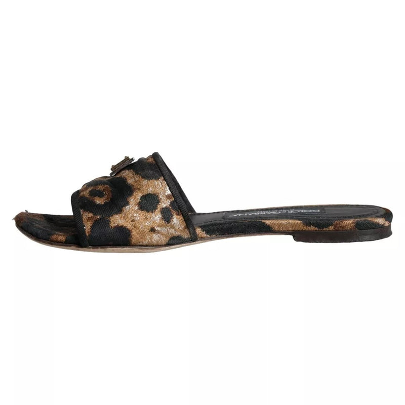 Dolce & Gabbana Sandales Plates en Léopard Marron