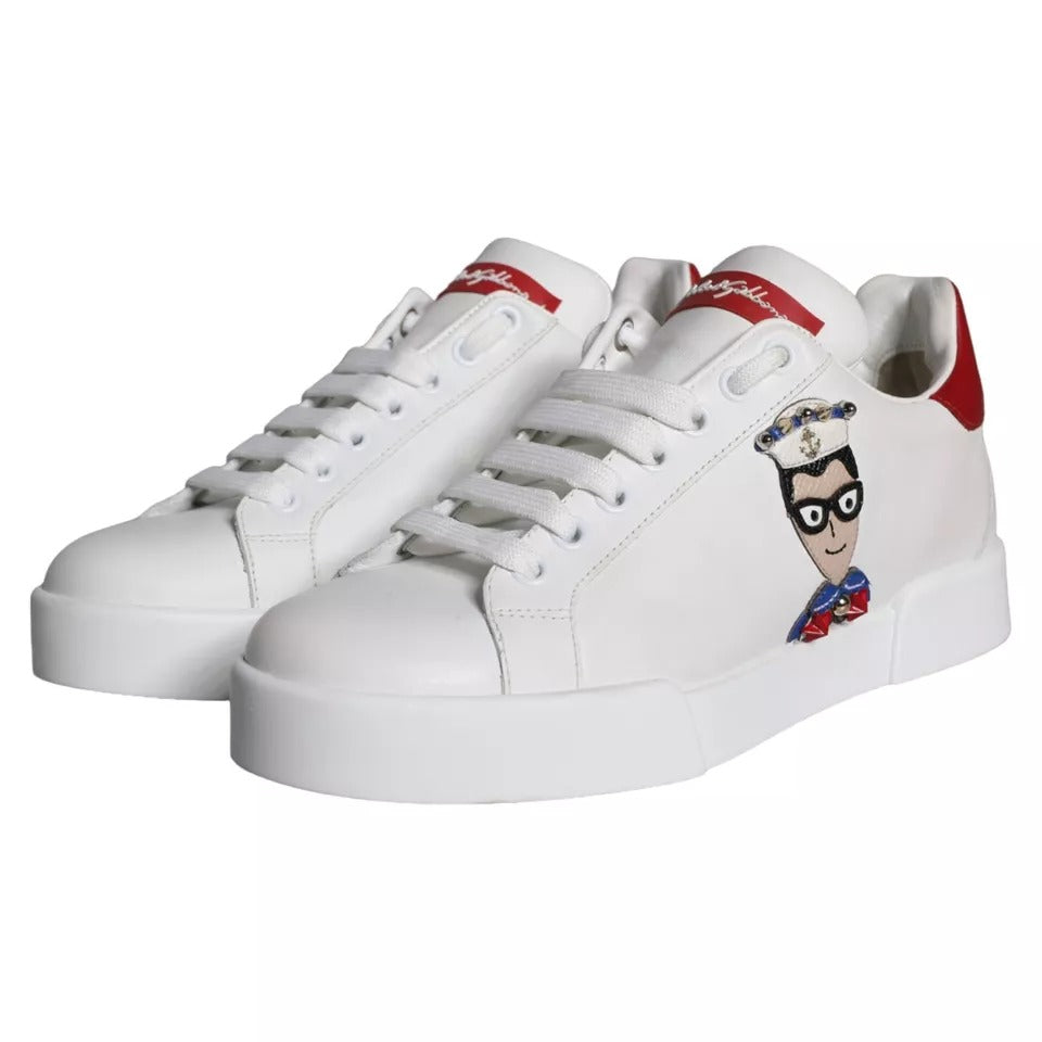Dolce & Gabbana White Patch Calfskin Nappa Portofino Sneakers
