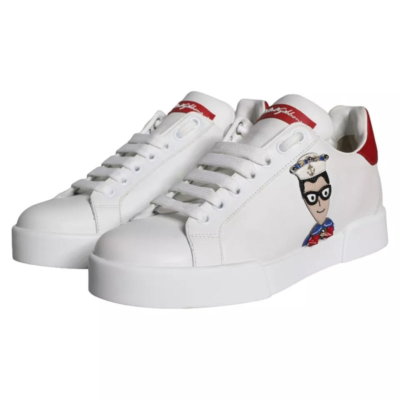 Dolce & Gabbana White Patch Calfskin Nappa Portofino Sneakers