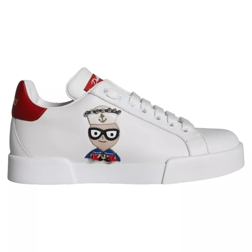 Dolce & Gabbana White Patch Calfskin Nappa Portofino Sneakers