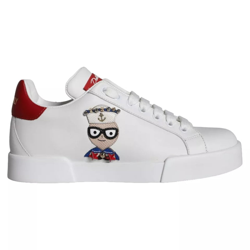 Dolce & Gabbana White Patch Calfskin Nappa Portofino Sneakers