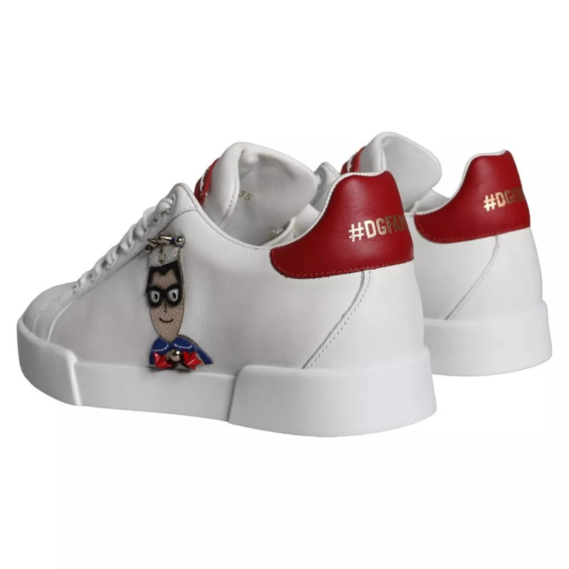 Dolce & Gabbana White Patch Calfskin Nappa Portofino Sneakers