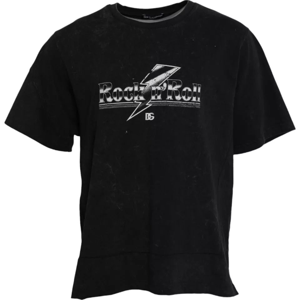 T-shirt en coton à col rond noir avec imprimé graphique de Dolce &amp; Gabbana