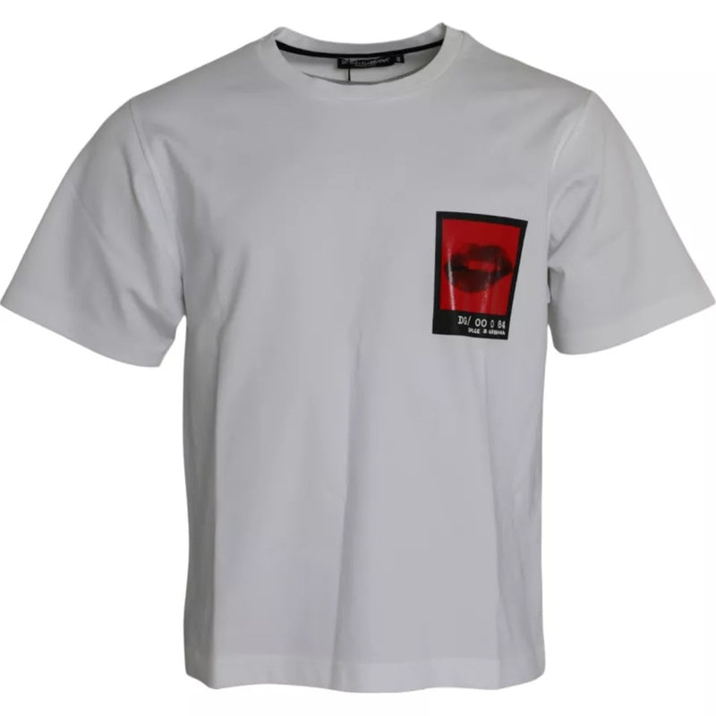 T-shirt homme en coton blanc Dolce &amp; Gabbana avec imprimé rouge lèvres