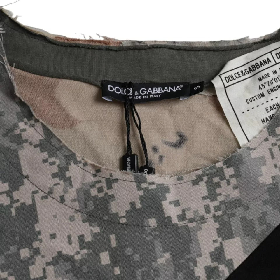 T-shirt homme Dolce &amp; Gabbana en coton à col rond, multicolore, motif camouflage.