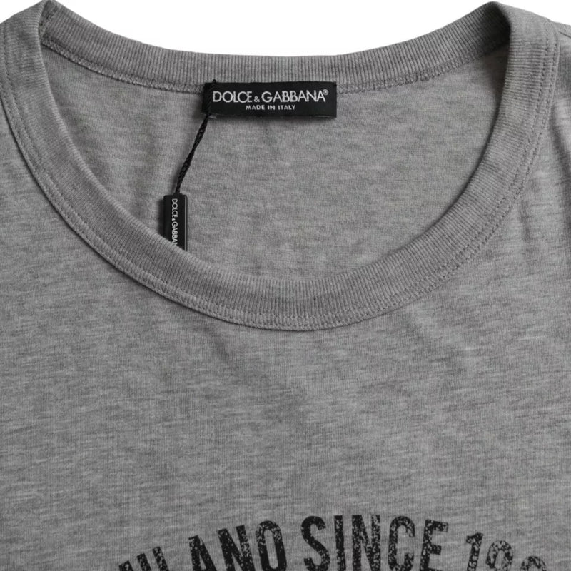 Dolce &amp; Gabbana grijs katoenen T-shirt met ronde hals en grafische print.