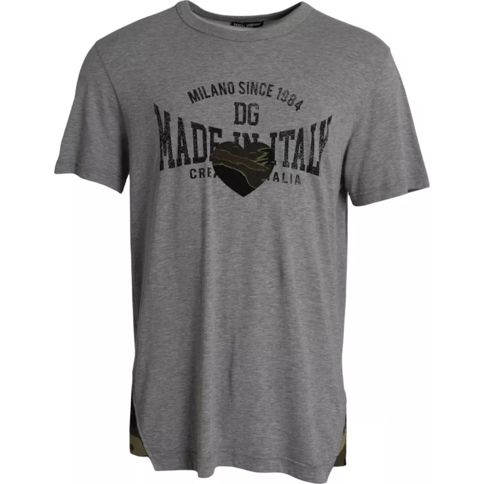 T-shirt en coton à col rond, gris, à imprimé graphique de Dolce &amp; Gabbana