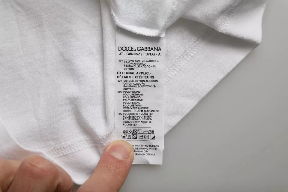 T-shirt décontracté pour homme en coton blanc avec application DG de Dolce &amp; Gabbana