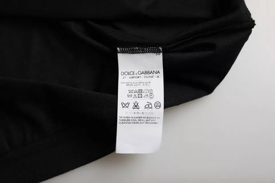 T-shirt noir en soie à manches courtes et col rond de Dolce &amp; Gabbana