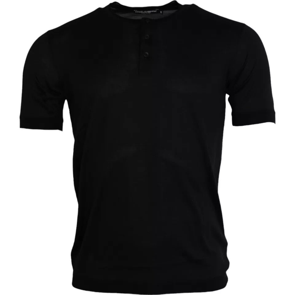 T-shirt noir en soie à manches courtes et col rond de Dolce &amp; Gabbana