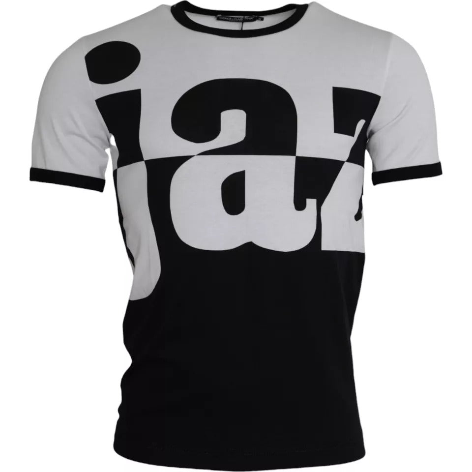 T-shirt en coton à manches courtes Dolce &amp; Gabbana noir et blanc à imprimé jazz